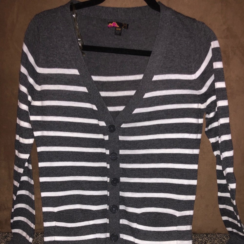 Grey and white stripe cardigan size Medium
